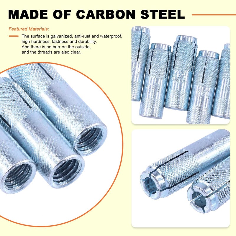 Tanstic 8Pcs 1/2'' Premium Zinc Plated Carbon Steel Knurled Drop-in Anchor for Solid Concrete (1/2'') - Image 4